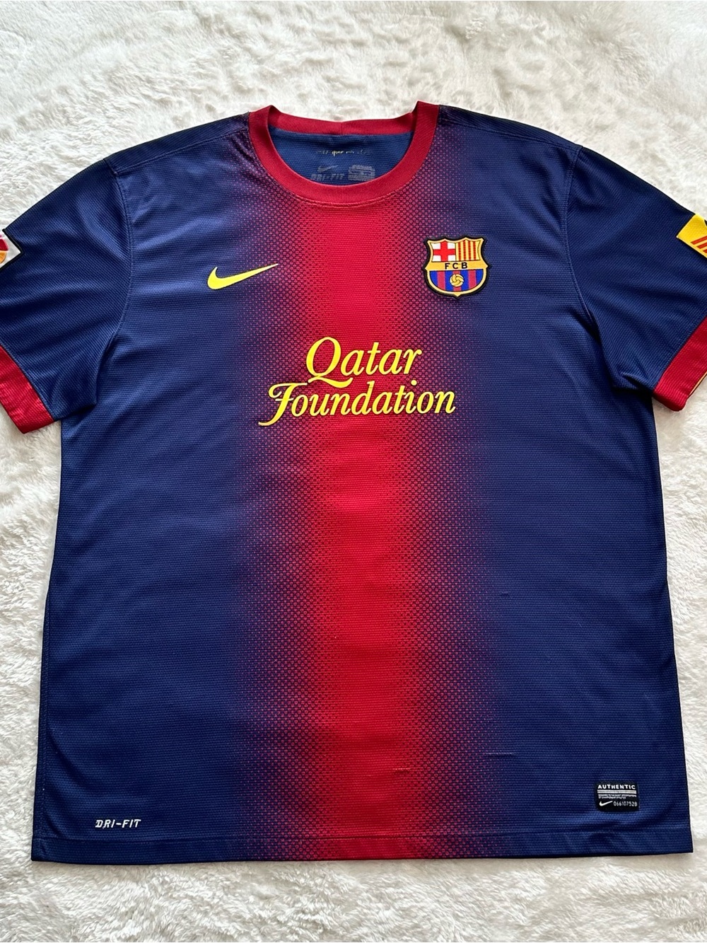 Nike FC Barcelona 2012 2013 Home Soccer Jersey Qatar Foundation LFP TV3 Size XL